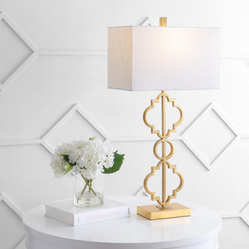 Selina 32" Iron Ogee Trellis Modern LED USB Table Lamp - JONATHAN Y